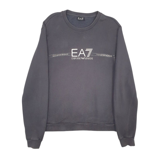 Mens Grey Armani Emporio Spellout Crewneck Jumper