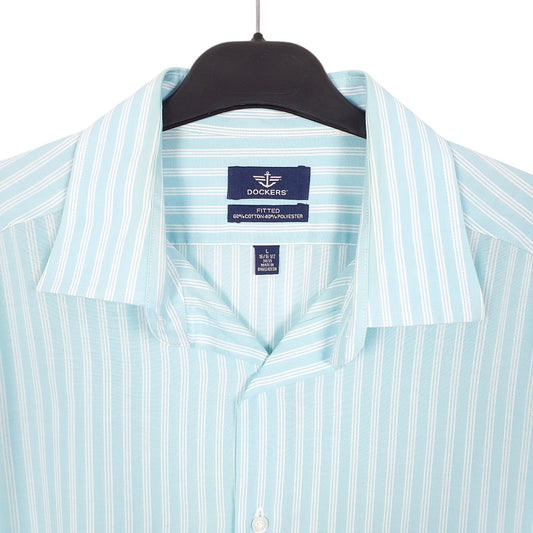 Mens Blue Dockers Fitted Long Sleeve Shirt