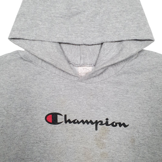 Mens Grey Champion Spellout Hoodie Jumper