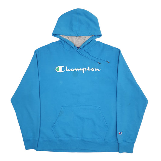 Mens Blue Champion Spellout Hoodie Jumper