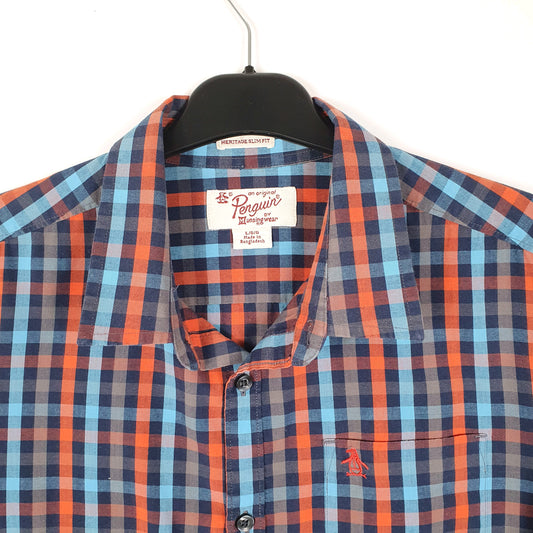 Mens Blue Penguin Oxford Long Sleeve Shirt