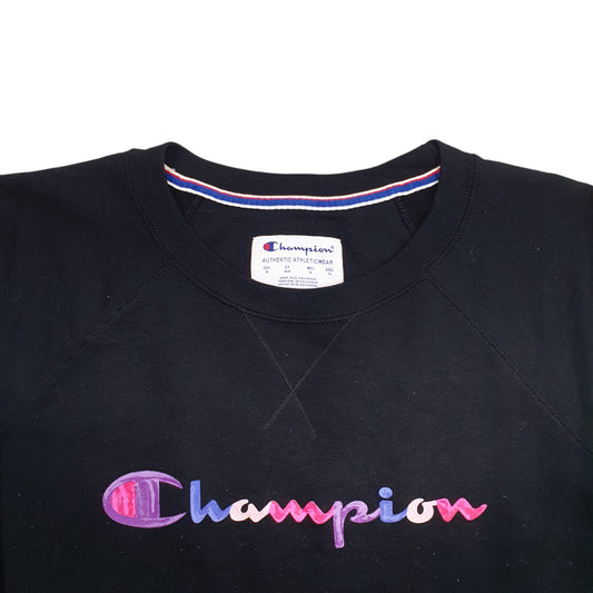 Womens Black Champion Spellout Crewneck Jumper