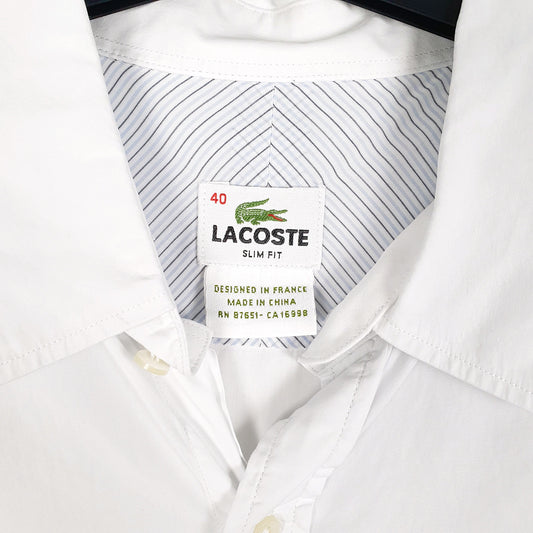 Mens White Lacoste Long Sleeve Shirt