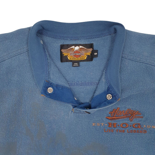 Mens Blue Harley Davidson Button Up Vintage 80s Made In USA Quarter Zip Jumper