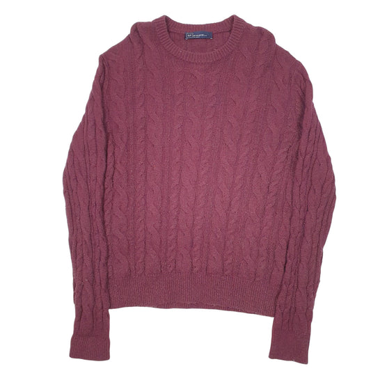 Mens Burgundy Gap Lambswool Blend Chunky Cable Knit Crewneck Jumper