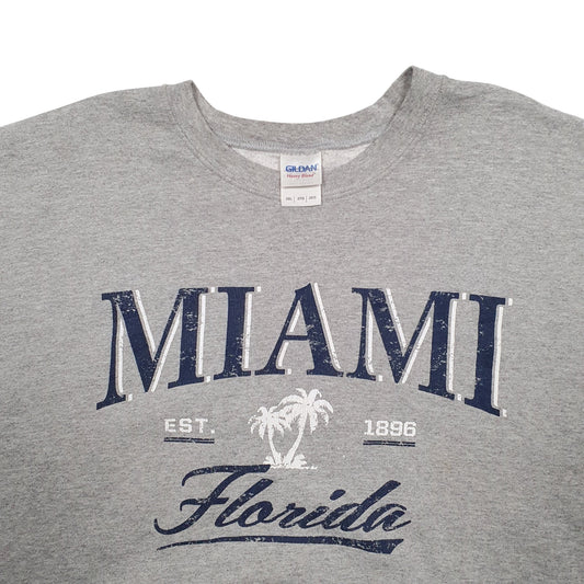 Mens Grey Gildan Miami Florida Spellout Crewneck Jumper