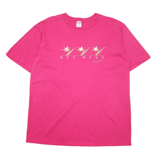 Mens Pink Jerzees Single Stitch Vintage 90s By Russell Made In USA Key West Short Sleeve T Shirt