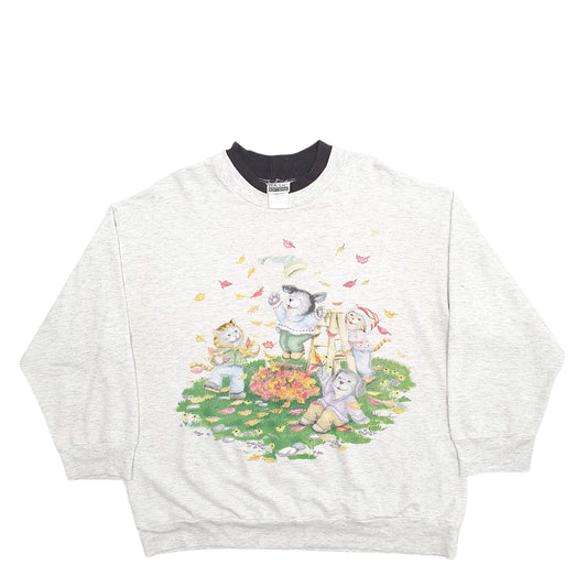 Mens Grey Basic Editions Cats Crewneck Jumper