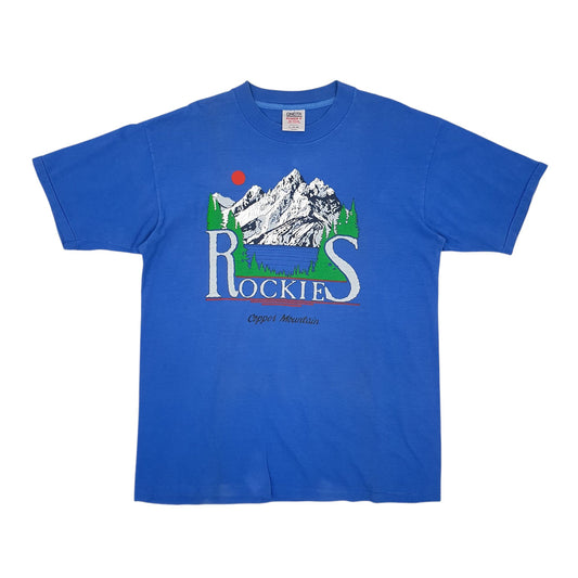 Mens Blue Oneita Single Stitch Vintage 90s Made In USA Short Sleeve T Shirt