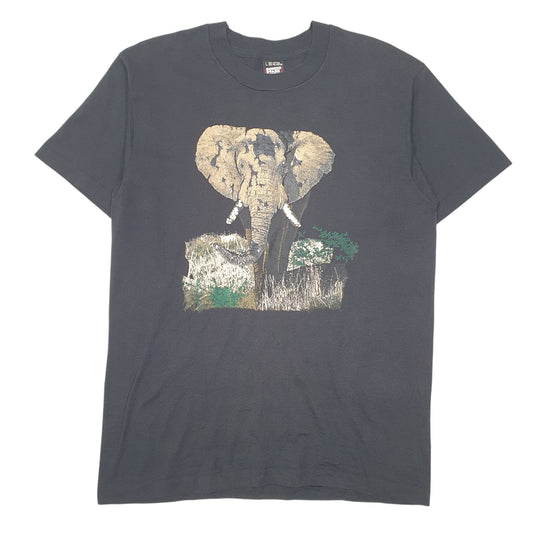 Mens Black Screen Stars Single Stitch Vintage 90s Made In USA Elephant Short Sleeve T Shirt