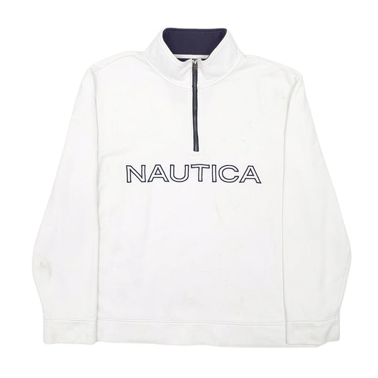 Mens White Nautica Spellout Quarter Zip Jumper