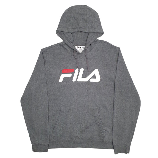 Mens Grey Fila Spellout Hoodie Jumper