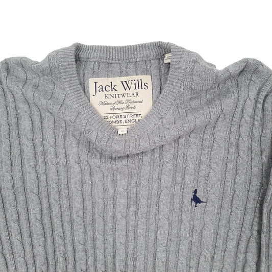 Mens Grey Jack Wills Cable Knit Crewneck Jumper