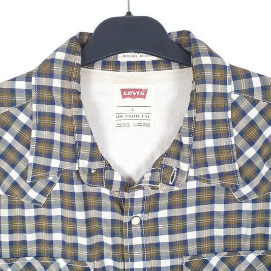 Mens Khaki Levis Western Cowboy Pearl Snap Long Sleeve Shirt