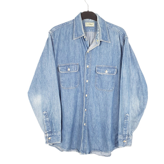 Mens Blue L.L.Bean Denim Overshirt Long Sleeve Shirt