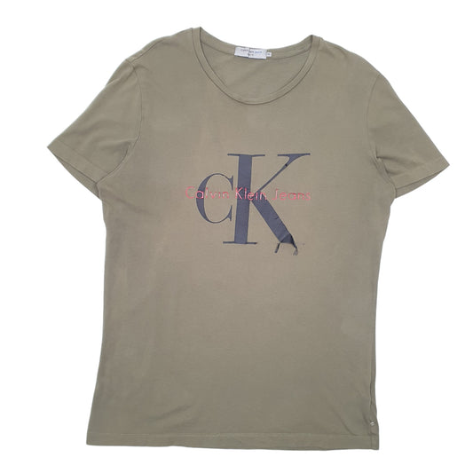 Mens Khaki Calvin Klein CK Slim Jeans Short Sleeve T Shirt