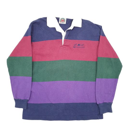 Mens Navy Barbarian Rugby MSAT TMI Communications Long Sleeve Polo Shirt