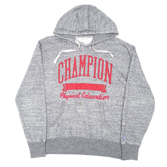 Mens Grey Champion Spellout Physical Education Hoodie Jumper
