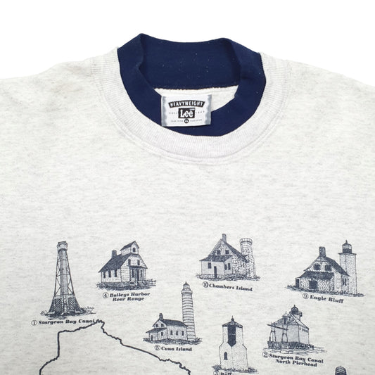 Mens Grey Lee Lighthouses Heavyweight Made In USA Vintage Crewneck Jumper
