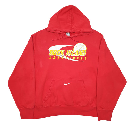 Mens Red Nike Rock Island Basketball Vintage Team 2000s Hoodie Jumper