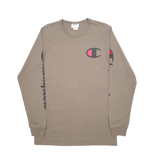 Mens Khaki Champion Spellout Long Sleeve T Shirt