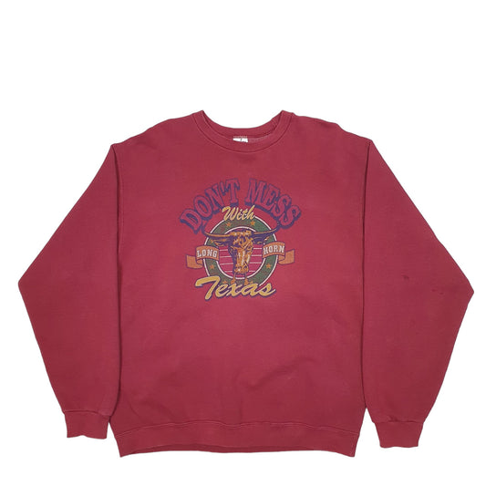 Mens Burgundy Fruit Of The Loom Texas 90's Vintage Bull Crewneck Jumper
