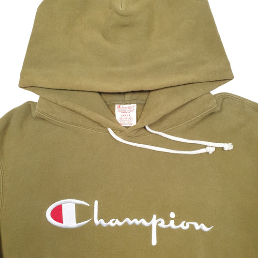 Mens Khaki Champion Reverse Weave Warm Up Hoodie Jumper