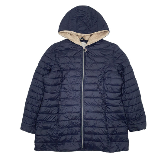 Womens Navy Nautica Long Lined Fleece Lined Hood Coat