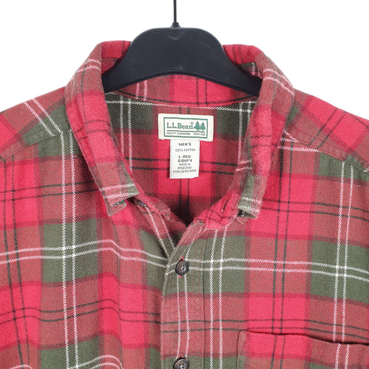 Mens Red L.L.Bean Tartan Flannel Overshirt Shacket Long Sleeve Shirt