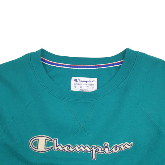 Womens Green Champion Spellout Crewneck Jumper
