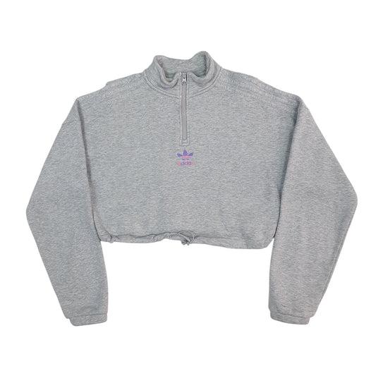 Womens Grey Adidas Crop Top Crewneck Jumper