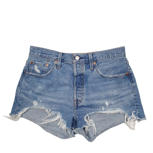 Womens Blue Levis 501 Denim Jorts Distressed Denim Shorts