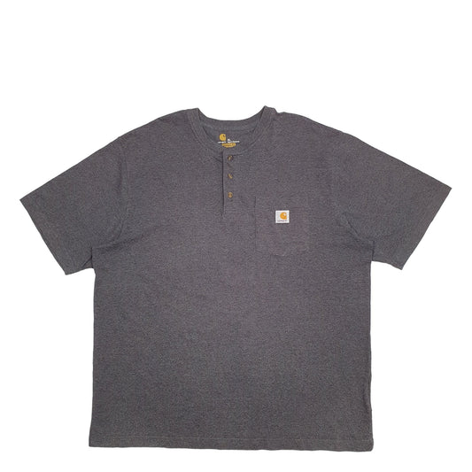 Mens Grey Carhartt Henley Short Sleeve T Shirt