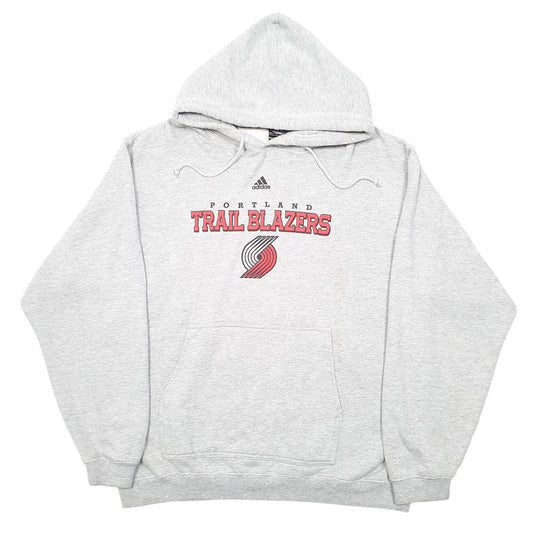 Mens Grey Adidas Portland Trail Blazers NBA Spellout Basketball Hoodie Jumper