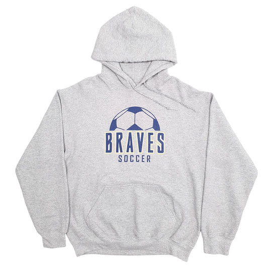 Mens Grey Gildan Braves Soccer Football Spellout Hoodie Jumper
