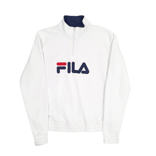 Mens White Fila Quarter Zip Jumper