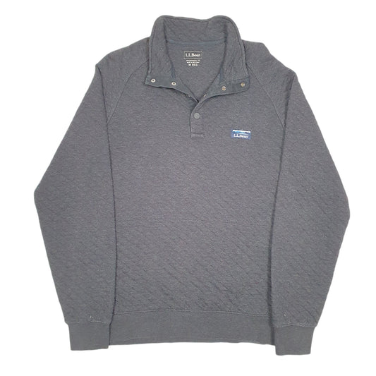 Mens Grey L.L.Bean Vintage Popper Snap Button Quilted Sweat Quarter Zip Jumper