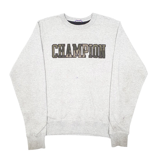 Mens Grey Champion Spellout Crewneck Jumper