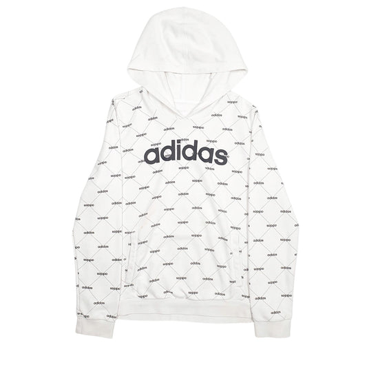 Womens White Adidas Spellout Hoodie Jumper