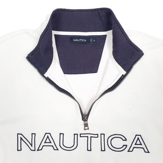 Mens White Nautica Spellout Quarter Zip Jumper