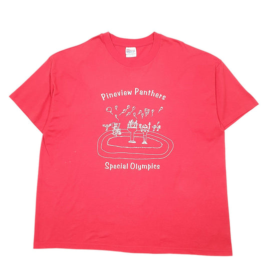 Mens Red Hanes Single Stitch Vintage 90s Made In USA Special Olympics Short Sleeve T Shirt