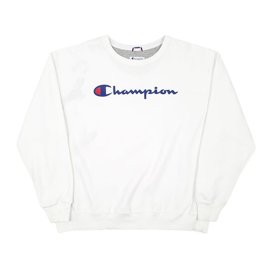 Mens White Champion Spellout Crewneck Jumper