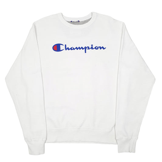 Mens White Champion Script Crewneck Jumper