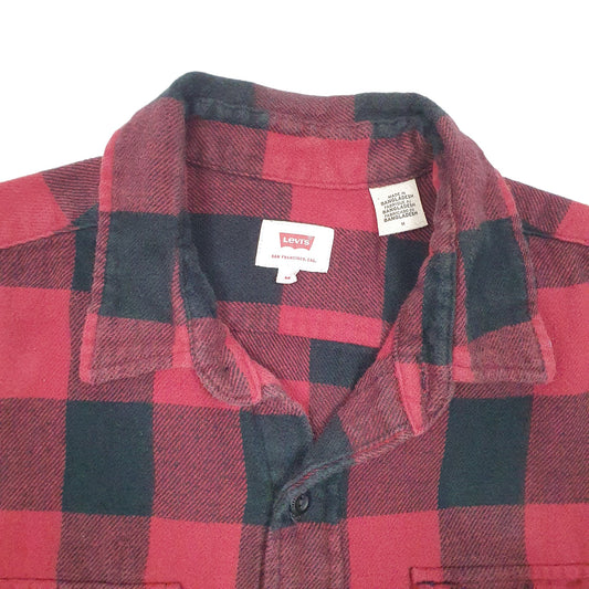 Mens Red Levis Flannel Overshirt Lumberjack Plaid Long Sleeve Shirt
