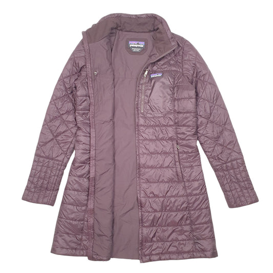 Womens Brown Patagonia Longline Worn Wear Padded Winter Quarter Zip Coat