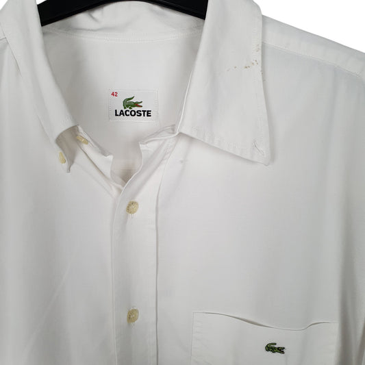 Mens White Lacoste Long Sleeve Shirt