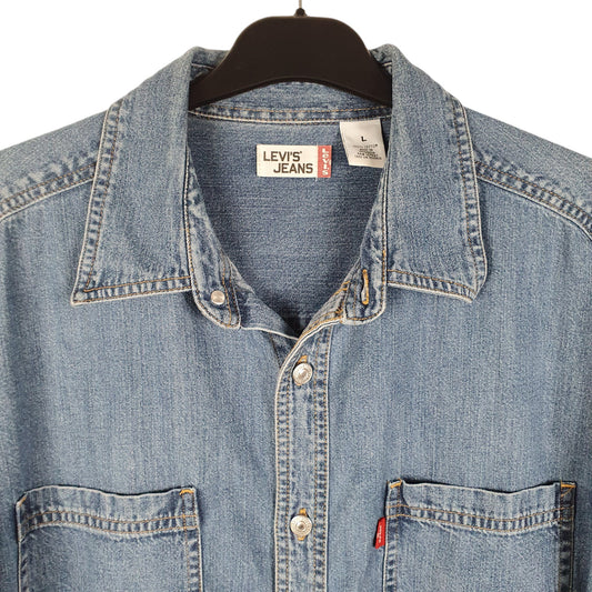 Mens Blue Levis Denim Jeans Overshirt Shacket Long Sleeve Shirt