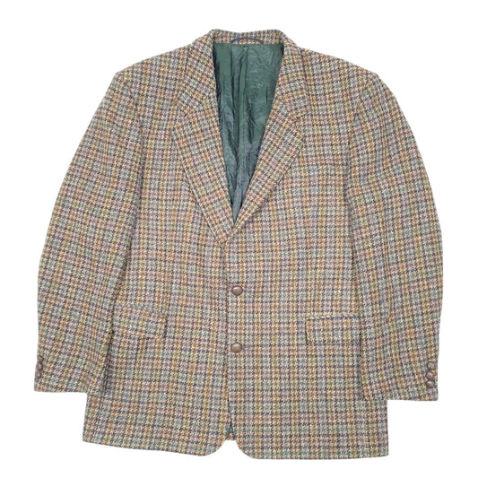 Mens Brown Harris Tweed Vintage Fasini Houndstooth Crewneck Coat
