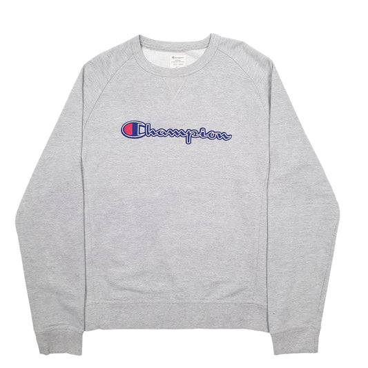 Mens Grey Champion Spellout Crewneck Jumper