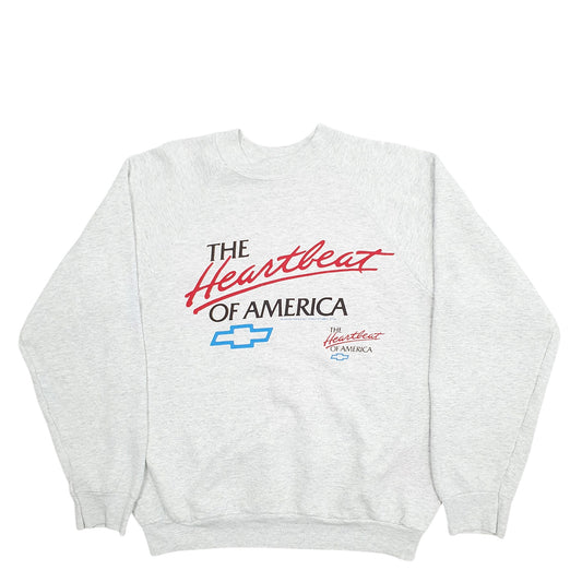 Mens Grey Fruit Of The Loom The Heartbeat Of America Spellout Crewneck Jumper